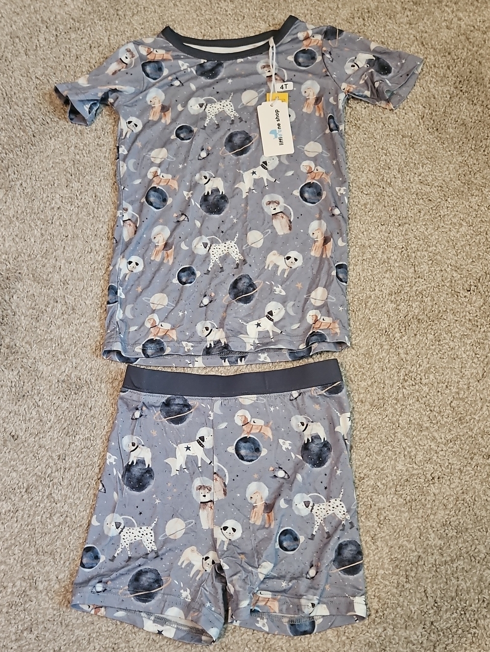 NWT Little One Shop 4T Bamboo Space Dogs Short Pajama Set